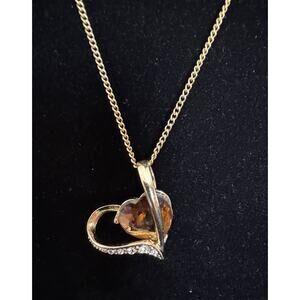 Pre-Owned Gold Heart Pendant Necklace with Citrine-Tone Heart & New Chain N120